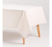 GAMUSI Stain Resistant Rectangular Tablecloth Cotton Fabric Waterproof Stripes Beige, 140 x 300 cm