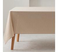 GAMUSI Stain Resistant Rectangular Tablecloth Fine Stripes Beige Waterproof Touch Fabric 100% Cotton Washable Indoor and Outdoor 140 x 300 cm