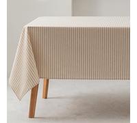 GAMUSI Stain Resistant Rectangular Tablecloth Fine Stripes Linen Waterproof Touch Fabric 100% Cotton Washable Indoor and Outdoor 140 x 100 cm