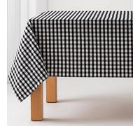 GAMUSI Stain-Resistant Tablecloth, Rectangular, Vichy Pattern, Cotton, Waterproof, 140 x 100 cm, Black