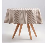 GAMUSI Stain Resistant Tablecloth Round Cotton Fabric Waterproof Taupe Stripes, 155 x 155 cm
