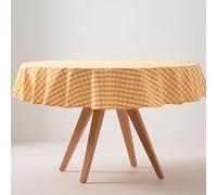 GAMUSI Stain-Resistant Tablecloth Round Vichy Chequered Cotton Fabric Feel 160 x 160 cm Yellow