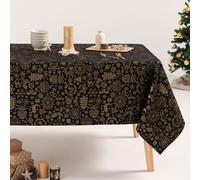 GAMUSI Tablecloth Christmas Floral Jacquard Thread Gold Dining Table Square Christmas Decoration 140 x 140 cm Black