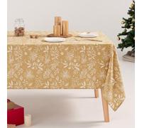 GAMUSI Tablecloth Christmas Linen Print Rectangular Cotton Fabric 140x100cm, Gold