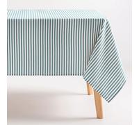 GAMUSI Tablecloth, Stain Resistant, Rectangular, Cotton Fabric, Waterproof, Striped, Navy Blue, 160 x 180 cm