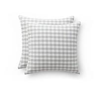 GAMUSI Vichy Set of 2 Plaid Cushion Covers for Sofa with Zipper, Breathable and Soft Cotton, 45 x 45 cm, Light Grey