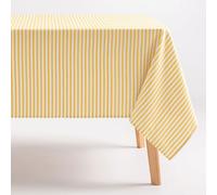GAMUSI Waterproof and Stain-Resistant Rectangular Cotton Fabric Tablecloth with Yellow Stripes, 160 x 180 cm