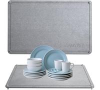 GAMYPET Stone Dish Drying Mat 24"×16" Large Diatomaceous Earth Dishes Quick Dry Pad for Kitchen Counter with Heighten Stainless Steel Feet, Fits Various Countertops & Drain Bowl Racks, Dark Gray