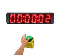 GAN XIN 5 Inch 6-Digit LED Race Timer, Running Event Gym Timer for Countdown/Count Up, 12/24 Hour Real Time, Stopwatch with Remote Control, Portable Large Wall Clock（Button）