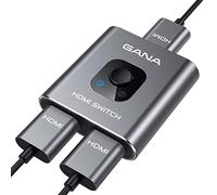 GANA HDMI Splitter, 4K HDMI Switch 2 in 1 Out or 1 in 2 Out, Aluminum HDMI Switcher for TV/PC/Laptop/DVD/PS4/PS3/Xbox 360/Xbox One/TV Stick/Gaming box/Blu-Ray-Player/Projector (HDMI CABLE NOT INCLUDE)