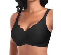Ganado Seamless Non Wired Bras for Women Wireless Support Push Up Bra for Large Breasts Comfort Soft Padded Ladies Bras Scalloped T Shirt Sleep Bralettes with Extra Extender (#2 Black,3XL)