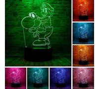 ganaixin Cute Action Figure Super Mario Yoshi Dinosaur Anime Character 3D LED Optical Illusion Sleep Night Light with Remote 7 Colors Bedroom Decor Table Lamp Birthday Xmas Gifts for Kids Boy & Girl