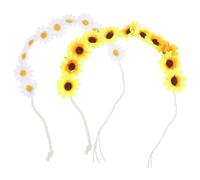 GANAZONO 2pcs Artificial Sunflower Headband Set, Bridal Wedding Hair Accessory with Yellow and White Flower Headbands, Floral Hairpiece for Party and Beach Use