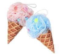 GANAZONO 2pcs Cute Ice Cream Shaped Shower Loofah Ball with Hanging Rope, Soft Body Shower Sponge Bathing Accessories for Household Use, Blue and Pink