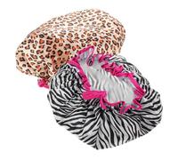 GANAZONO 2pcs Double Layer Shower Caps for Women Extra Elastic Satin Bathing Caps with Leopard and Zebra Patterns Comfortable Fit for Long Hair Reusable Decorative Hair Protection for Spa