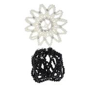 GANAZONO 2pcs Elastic Crochet Hairnets for Dance Buns with Pearl Rhinestone Embellishments Flexible Handmade Snoods for Ballet Recital Practice White and Black Hair Covers for Women