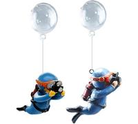 GANAZONO 2pcs Floating Diver Ornaments Aquarium Decoration Set with Oxygen Balloon and Camera, Blue Simulation Divers for Fish Tank, Creative Underwater Aquarium Décor