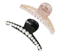 GANAZONO 2pcs Hair Claw Clips Pearls, White and Black Fashion Hairpins Ponytail Holders for Women Girls, Non-slip Hair Accessories for Daily Use and Parties