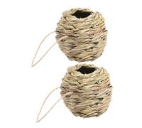 GANAZONO 2pcs Hand Woven Natural Grass Bird Nesting House Secure Parrot Hammock and Sleeping Bed for Outdoor Garden Home Decoration Rustic Straw Bird Cage