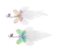 GANAZONO 2pcs Interactive Cat Plumage Toy Replacement Refills with Pink and Green Butterfly Plumes for Indoor Kitten Teaser Stick Attachments