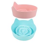 GANAZONO 2PCS Non-Slip Cat Ear Slow Feeding Bowls Shallow Cat Dish for Indoor Kittens in Candy Colors Anti-Choke PET Feeding Plate for and Small Dogs