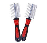 GANAZONO 2pcs Pet Grooming Tool Double-row Dog Comb Stainless Steel for Shedding and Cleaning for Dogs and Puppies Red