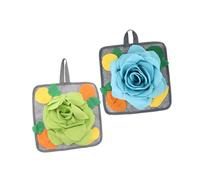 GANAZONO 2Pcs Rabbit Slow Feeding Mat Foraging with Flower Cushion Fleece Sniffing Pad for Pet Anxiety Relief and Boredom Break Washable Mat in Green and Blue