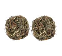 GANAZONO 2Pcs Small Animal Grass Treat Rabbit Chew for Teeth Grinding Natural Chinchilla Guinea Pig Hay Balls Molar Care and Cage Play Balls for Hamsters and Bunnies
