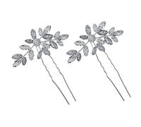 GANAZONO 2Pcs Vintage Rhinestone Hairpins for Bride U Shaped Wedding Hair Accessories Handmade with Leaf Design for Engagements Celebrations and Special Occasions