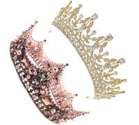 GANAZONO 2pcs Vintage Rhinestone Tiara Crown Bridal Headband Baroque Crystal Pearl Alloy Hair Accessories for Weddings Parties and Festivals