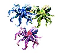 GANAZONO 3pcs Colorful Metal Octopus Wall Art Decor Weather-resistant Coastal Nautical Hanging Sculptures for Bathroom Pool Bedroom Living Garden Outdoor Display