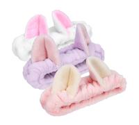 GANAZONO 3pcs Cute Animal Ear Velvet Headbands for Women Soft Elastic Spa Makeup Hair Bands Lightweight Facial Accessories for Skincare Exercise Daily Use in Pink White Purple