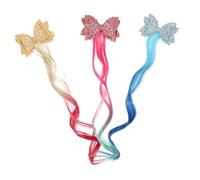 GANAZONO 3Pcs Glittered Bow Clips and Curly Hair Extensions for Fun Play Wigs and Hair Accessories for Parties and Celebrations