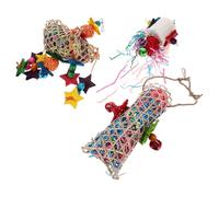 GANAZONO 3pcs Parrot Bite Bamboo and Rattan Shredder for Birds Cage Accessories with Colorful Chewing Elements for Beak Conditioning and Physical Activity