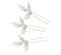 GANAZONO 3pcs Rhinestone Pearl Hairpin U-shaped Hair Clips for Wedding Sparkling Hairpins Charming Headdresses for Women Gold Hair Accessories for Bridesmaid Bride