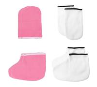 GANAZONO 4Pairs Exfoliating Moisturizing Gloves Foot Covers Set Skin Care Tools for Heat Preservation Enhanced Moisture Absorption White Pink
