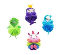 GANAZONO 4pcs Cartoon Shower Balls with Hanging Rope Gentle Body Exfoliating Bath Scrubbers for Boys and Quick-Drying Bath Accessories with Animal Shapes for Smooth Healthy Skin