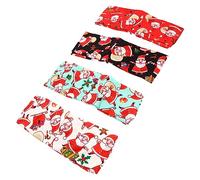 GANAZONO 4Pcs Christmas Headband Knotted Sweatband Yoga Elastic Hair Wraps with Santa and Reindeer Print for Fitness Running and Holiday Styling