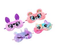 GANAZONO 4Pcs Colorful Plush Animal Eye Shade for Soft Furry Sleeping Mask with Cat Owl Unicorn Bear Designs Comfortable Blindfold for Travel Napping Home Light Blocking