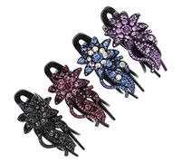 GANAZONO 4pcs Duckbill Hair Clips Set for Women Rhinestone Flower Design Non Slip Claw Clips Violet Dark Blue Gradient Blue Elegant Purple for Styling and Daily Use