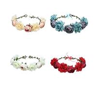 GANAZONO 4pcs Elegant Simulation Flower Headdress Set High End Bridal Hairband for Weddings Parties Beautiful Rose Headpiece Red Blue White for Bridesmaid Photo Props