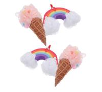 GANAZONO 4pcs Ice Cream Shape Bath Sponge Set with Cartoon Rainbow and Pink Loofah Balls, Exfoliating Shower Puff for Bathroom Body Wash and Bathing Accessories