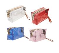 GANAZONO 4Pcs Iridescent Makeup Organizer Holographic Cosmetic Storage Pouch with Strong Zipper Transparent Design for Easy Access for Travel and Everyday Use Red Silver
