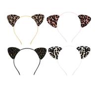 GANAZONO 4pcs Leopard Print Cat Ear Headbands Party Hair Hoop Set with Glitter Finish in Black Silver Pink and Gold for Women Girls Festival Accessories
