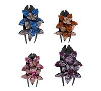 GANAZONO 4Pcs Rhinestone Flower Hair Clips Elegant Double Flower Comb Barrettes for Women Large Gradient Purple Dark Blue Gray Small Iridescent Pink Stylish Hairpin Accessories for Daily