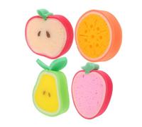 GANAZONO 4pcs Thickened Compact Kitchen Cleaning Sponges Non-Scratch Dish Scrubbers with Fruit Design Orange Strawberry Apple Pear for Versatile Washing and Household Use