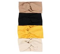 GANAZONO 4pcs Wide Brimmed Sports Headbands for Women and Girls Stretchy Elastic Hair Accessories for Yoga Running and Fitness Comfortable Non-slip Design in Black Beige Ginger and Khaki