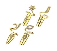 GANAZONO 4pcs Women Nail Open Rings with Rhinestones Lightweight Nail Jewelry for Daily Wear Unique Design