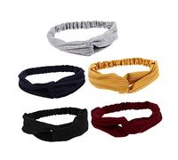 GANAZONO 5 Pcs Knitted Elastic Hairbands for Women, Solid Color Stretchy Knot Headbands in Grey, Black, Mustard, Wine Red, Navy - Comfortable Cotton Blend, for Daily Hair Care and Styling