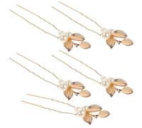 GANAZONO 5pcs Luxury Leaf Pearl Hairpins Handmade Retro Wedding Hair Accessories for Brides Elegant Clips for Party and Performance Styling